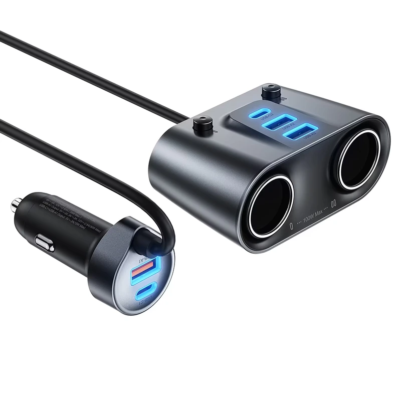 Автомобільний зарядний пристрій ACEFAST B22 152W 2-in-1 Car Charger（2USB-C+3USB-A+Dual Cig Lighter） metal gray — фото 3
