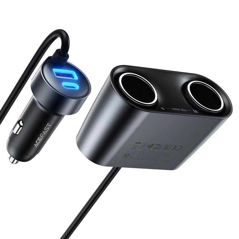 Автомобільний зарядний пристрій ACEFAST B22 152W 2-in-1 Car Charger（2USB-C+3USB-A+Dual Cig Lighter） metal gray — фото 4