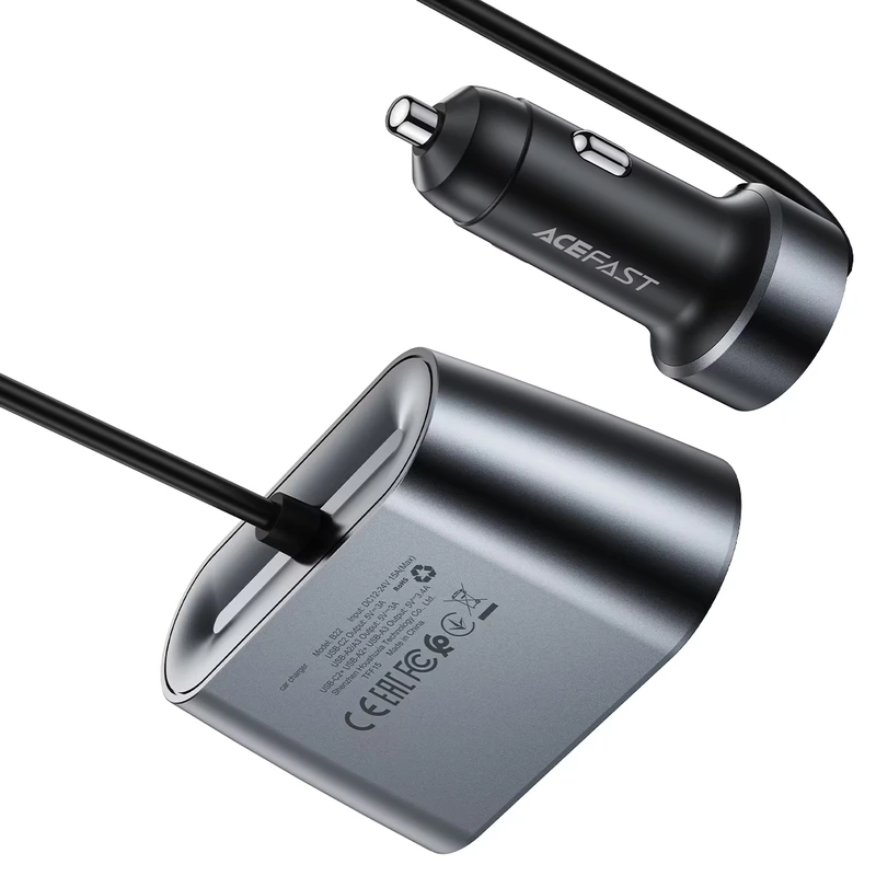 Автомобільний зарядний пристрій ACEFAST B22 152W 2-in-1 Car Charger（2USB-C+3USB-A+Dual Cig Lighter） metal gray — фото 5