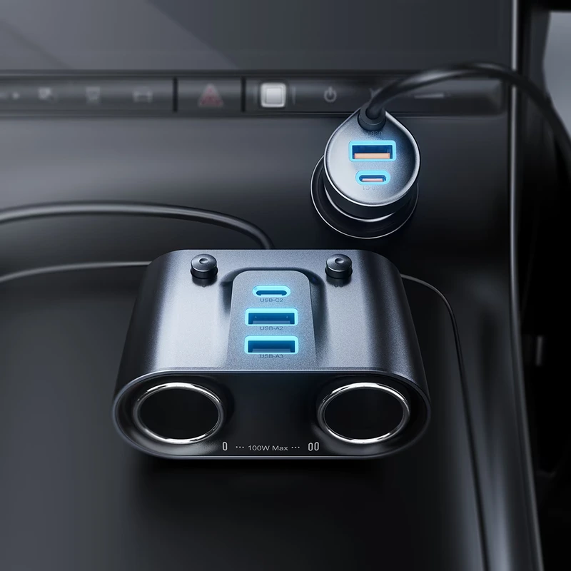 Автомобільний зарядний пристрій ACEFAST B22 152W 2-in-1 Car Charger（2USB-C+3USB-A+Dual Cig Lighter） metal gray — фото 6