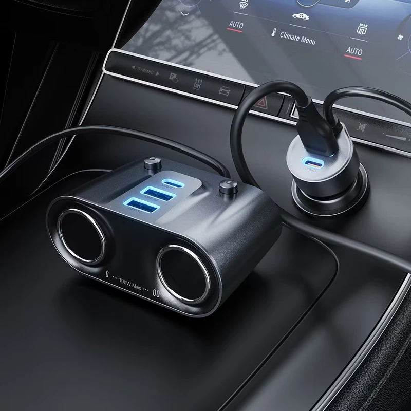 Автомобільний зарядний пристрій ACEFAST B22 152W 2-in-1 Car Charger（2USB-C+3USB-A+Dual Cig Lighter） metal gray — фото 7