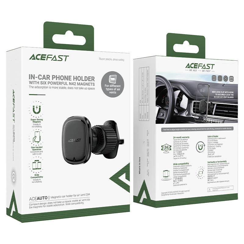 Автотримач для телефона ACEFAST D34 air outlet magnetic car holder Black