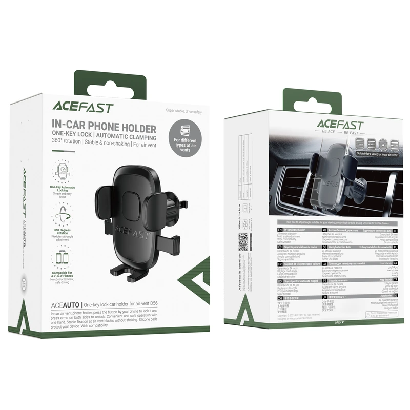 Автотримач для телефона ACEFAST D56 one-key lock car holder for air vent Black