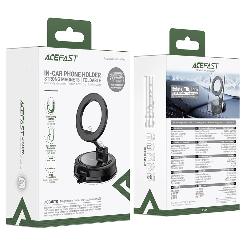 Автотримач для телефона ACEFAST D70 magnetic car holder with suction cup Black