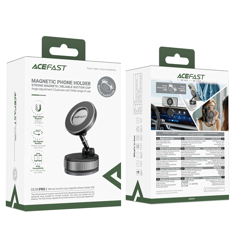 Автотримач для телефона ACEFAST E28 manual suction cup magnetic Phone holder, Metal Gray