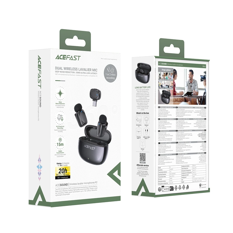 Бездротова мікрофонна система ACEFAST R2 dual-mic (Type-C) Black