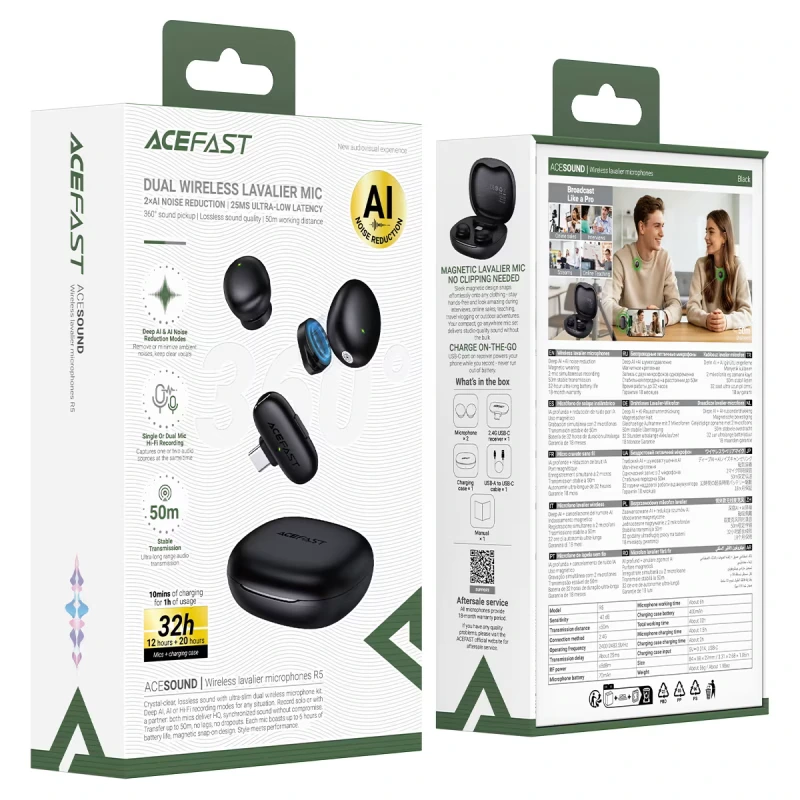 Бездротова мікрофонна система ACEFAST R5 wireless lavalier microphone Black — фото 2