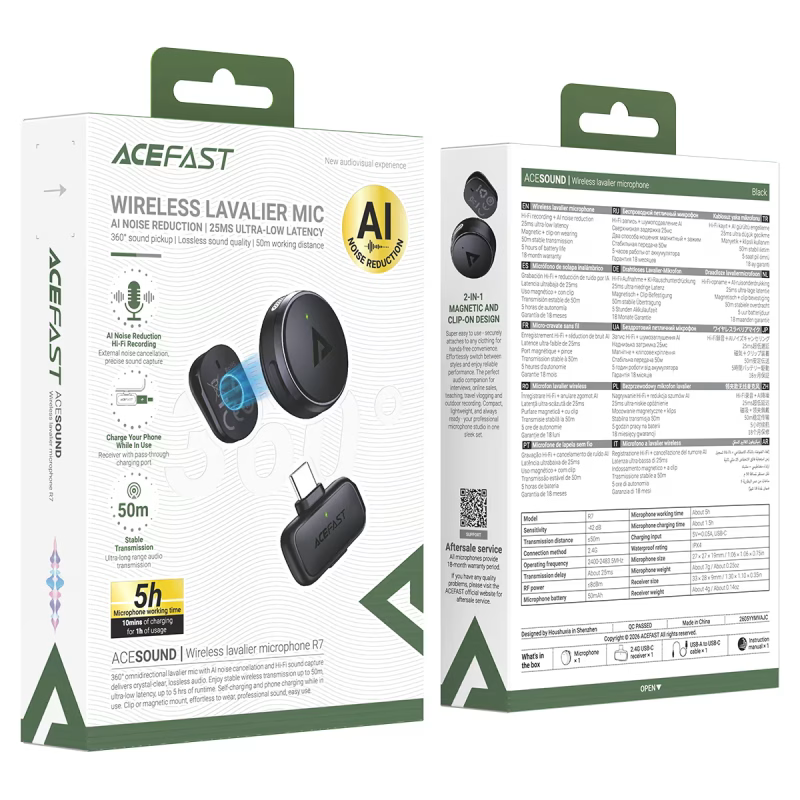 Бездротова мікрофонна система ACEFAST R7 wireless lavalier microphone Black