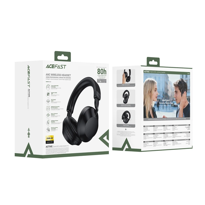 Бездротові накладні навушники ACEFAST H14 hybrid ANC wireless headset Black