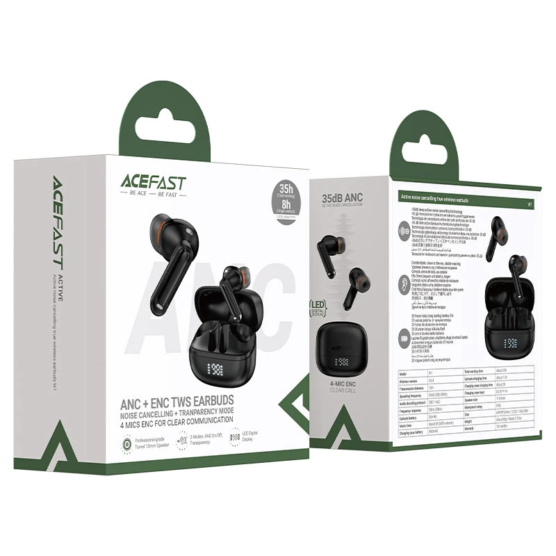 Бездротові навушники TWS ACEFAST W1 ANC+ENC, IPX4, Black