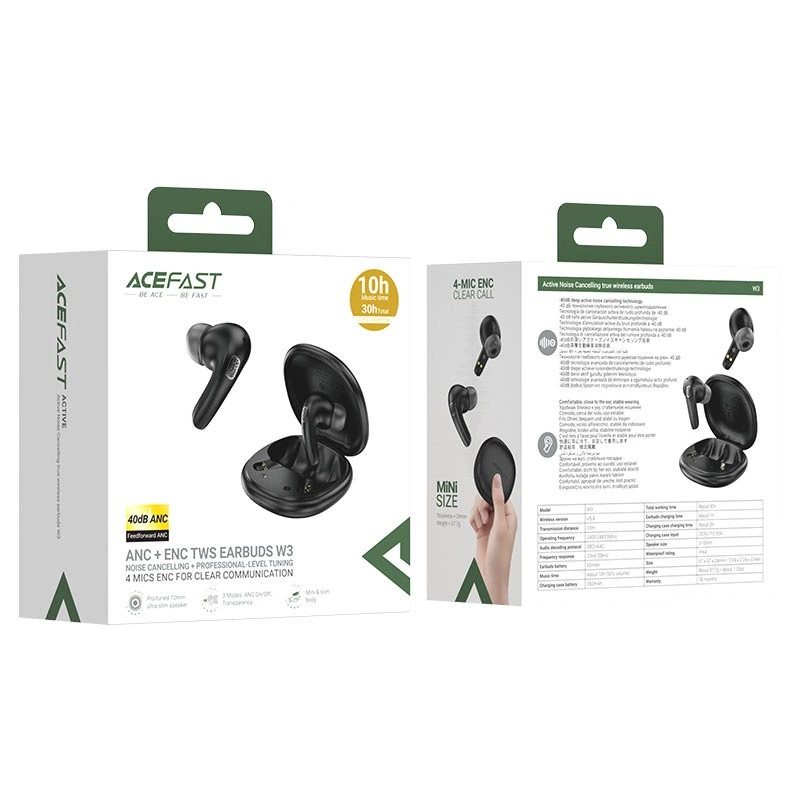 Бездротові навушники TWS ACEFAST W3, ANC+ENC, IPX4, Black