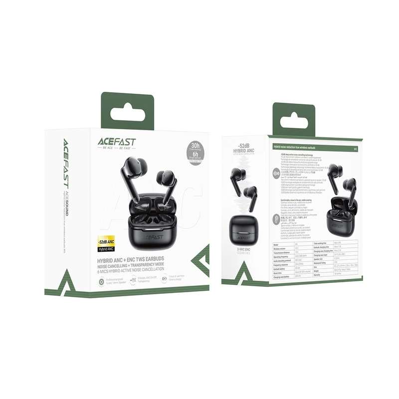 Бездротові навушники TWS ACEFAST W5 Hybrid ANC, IPX4, Black