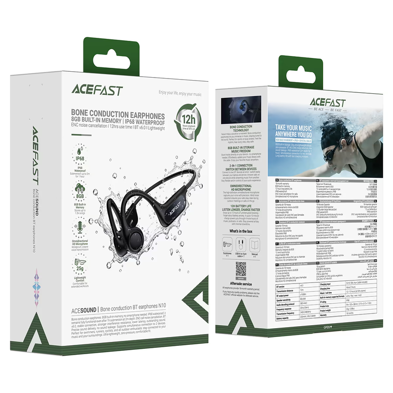 Бездротові спортивні навушники ACEFAST N10 bone conduction BT earphones, IP68, Black