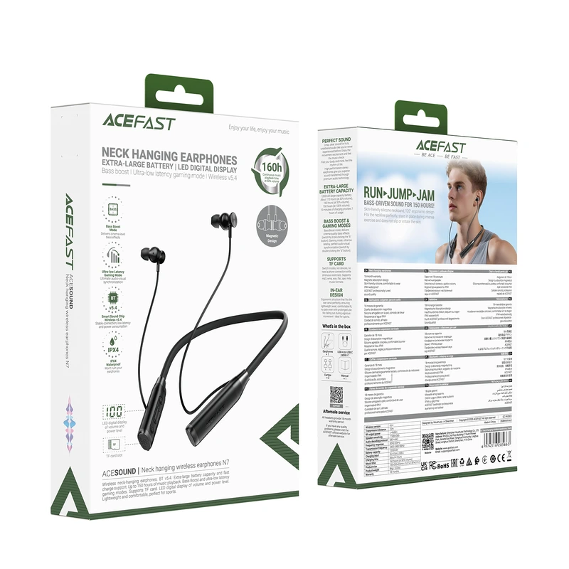 Бездротові спортивні навушники ACEFAST N7 neck hanging wireless earphones Black