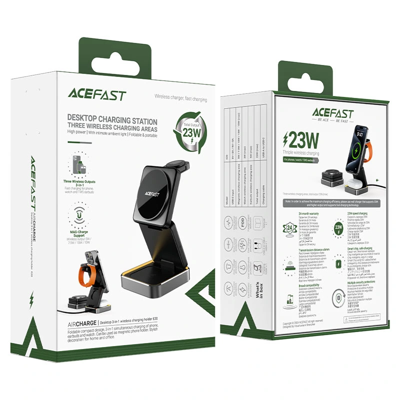 Бездротовий зарядний пристрій ACEFAST E20 desktop 3-in-1 wireless charging holder Black