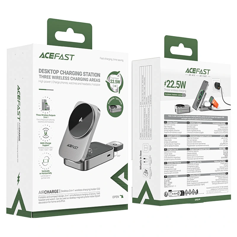 Бездротовий зарядний пристрій ACEFAST E22 Desktop 3-in-1 Wireless Charging holder Metal Gray