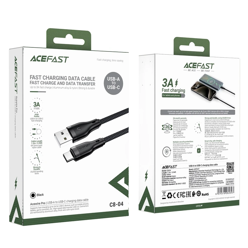 Кабель ACEFAST C8-04 USB-A to USB-C charging data cable 1.2 м Black