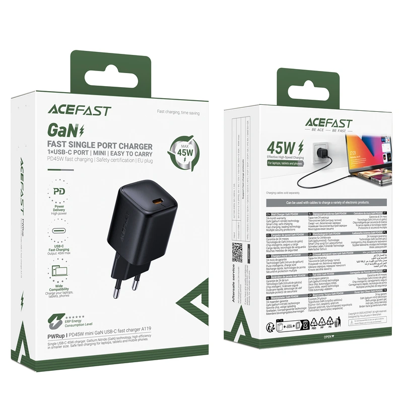 Мережевий зарядний пристрій ACEFAST A119 PD45W mini GaN USB-C fast charger