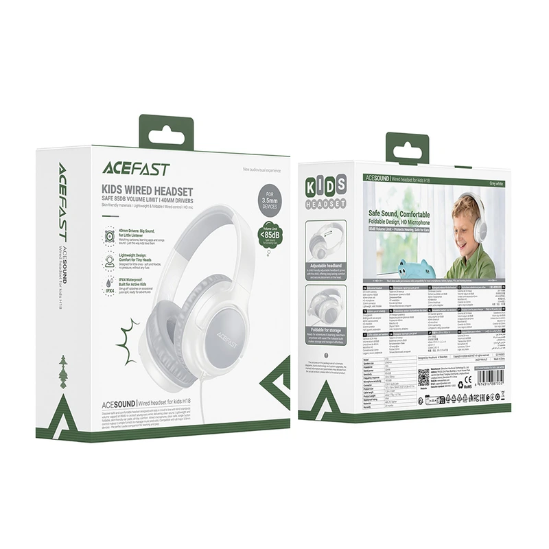 Навушники дротові ACEFAST  H18 wired headset for kids Grey White
