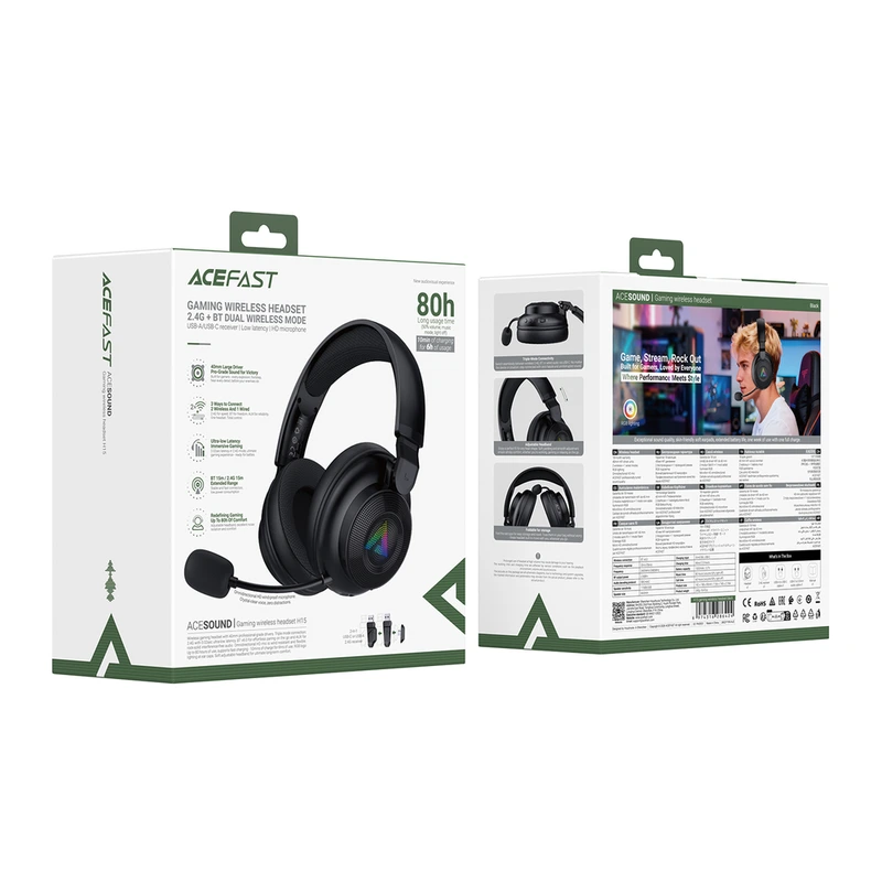 Навушники ігрові ACEFAST H15 gaming wireless headset Black