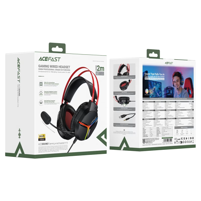 Навушники ігрові ACEFAST H16 gaming wired headset Black