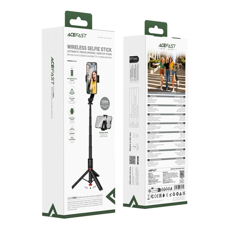 Селфі-монопод ACEFAST E42 supports automatic selfie stand opening, (105cm) Black