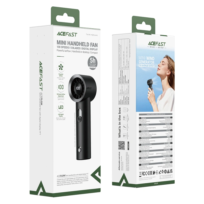 Вентилятор ACEFAST YF1 1800 mAh LED-дисплей mini handheld fan Black