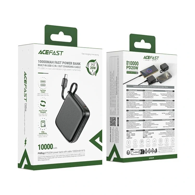 Зовнішній акумулятор ACEFAST M15-10000 PD20W power bank with cable Black
