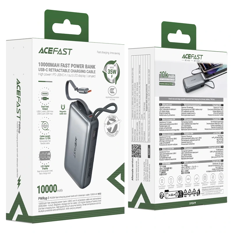 Зовнішній акумулятор ACEFAST M32-10000 PD35W fast charging power bank with telescopic cable metal gray — фото 2
