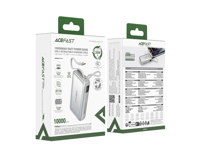 Зовнішній акумулятор ACEFAST M32-10000 PD35W fast charging power bank with telescopic cable silver