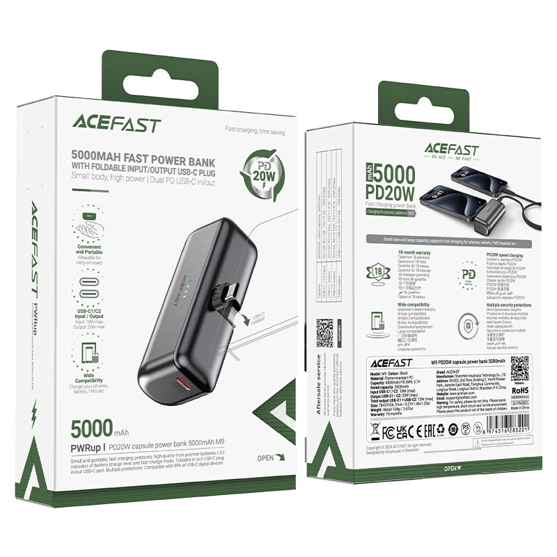 Зовнішній акумулятор ACEFAST M9-5000 PD20W capsule power bank Black