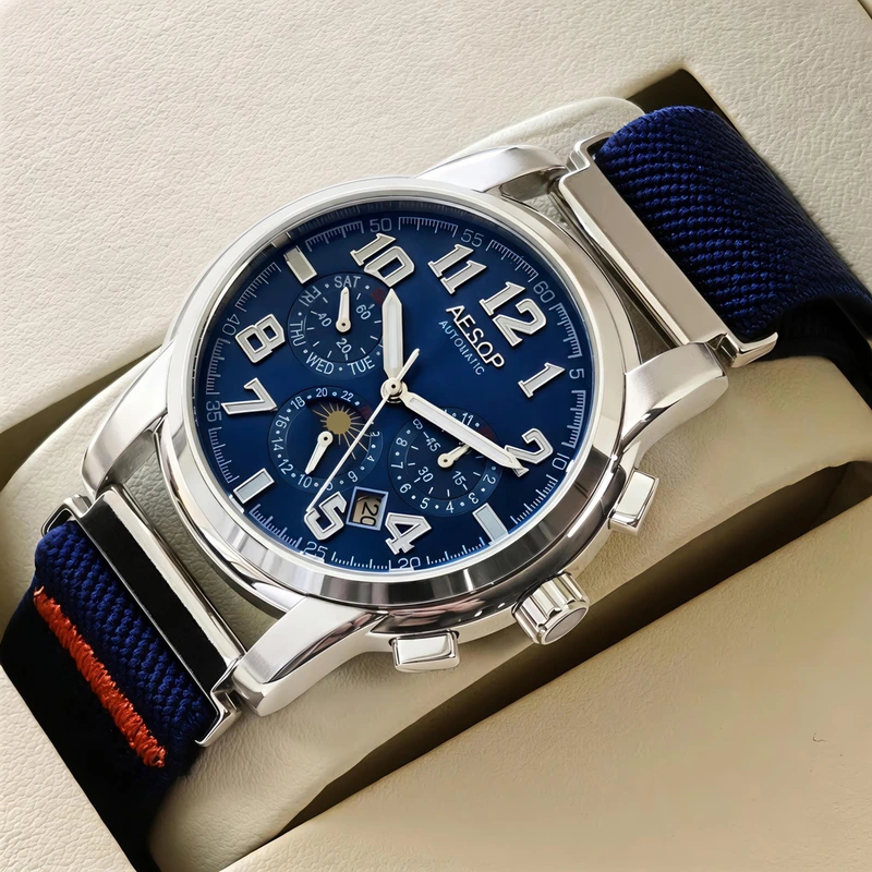 Чоловічий механічний годинник Aesop Original Indigo Blue, 2 ремінці