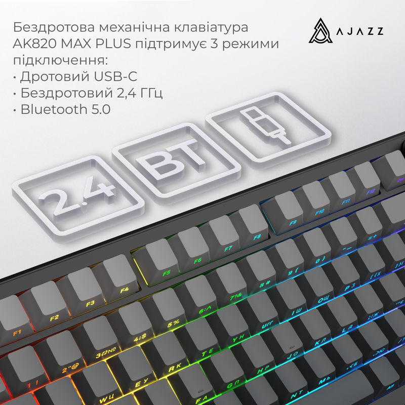 Бездротова механічна клавіатура Ajazz AK820 MAX PLUS White Birch Switch Black Gradient (AK820-MAX-WB — фото 7