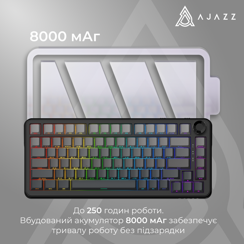 Бездротова механічна клавіатура Ajazz AK820 MAX PLUS White Birch Switch Black Gradient (AK820-MAX-WB — фото 10