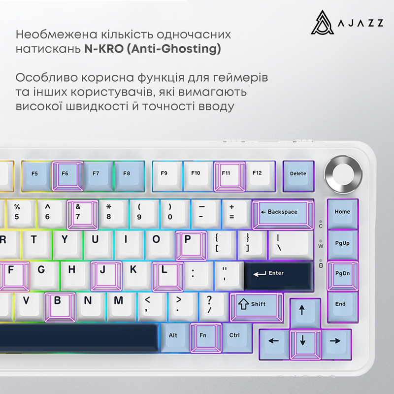 Клавіатура механічна бездротова Ajazz AK820 MAX PLUS Daydream Switch RGB Wireless/BT/USB White