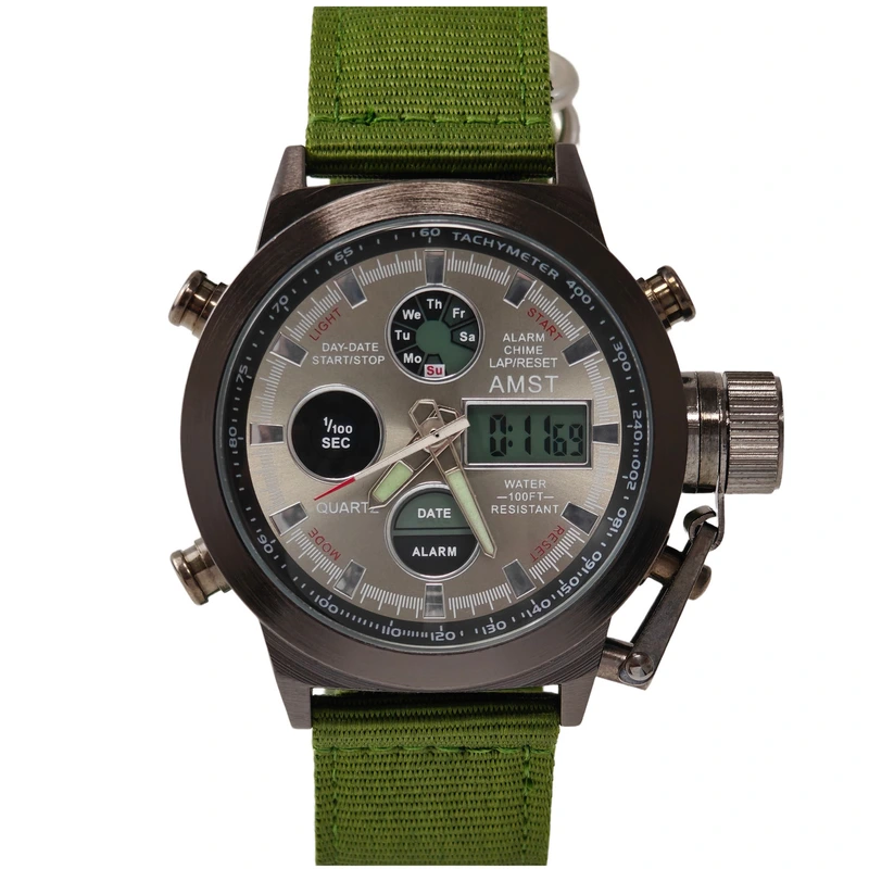 Чоловічий спортивний водостійкий тактичний годинник AMST Mountain Green
