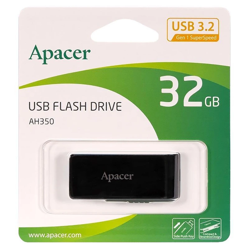 Флеш-накопичувач Apacer USB 3.2 Gen 1 AH350 32Gb Black — фото 2