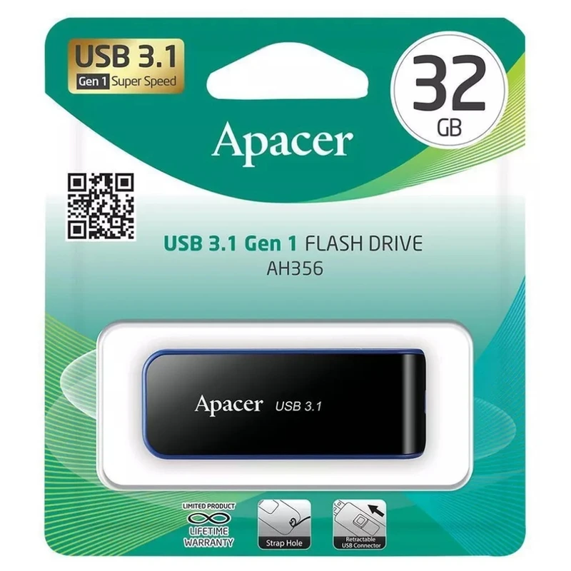 Флеш-накопичувач Apacer USB 3.2 Gen 1 AH356  32GB Black