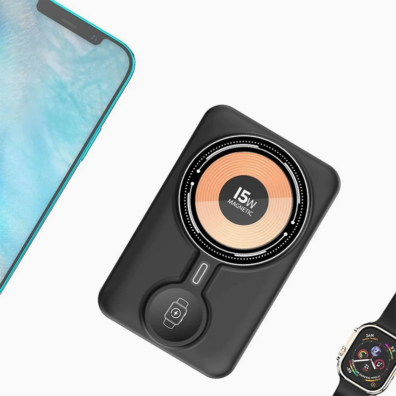 Портативний зарядний пристрій (Повербанк) Aspor A328 Magnetic Wireless 10000mAh + кабель Type-C/Lightning/Charge Apple Watch (USB/Lightning/Type-C/22.5W)- чорний