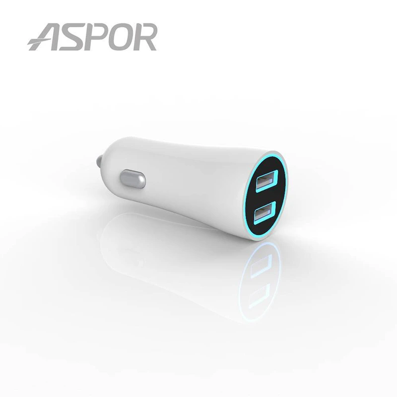 Автомобільний зарядний пристрій Aspor A902 (2USB/2.4A) LED- білий