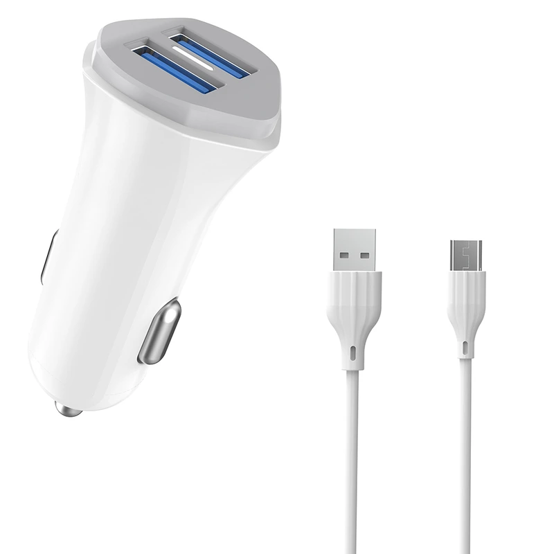 Автомобільний зарядний пристрій Aspor A903 (2USB/3.4A) + USB кабель Type-C- білий