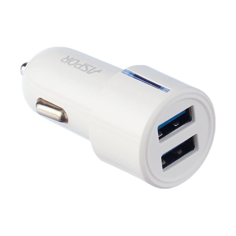 Автомобільний зарядний пристрій Aspor A905 (2USB/2.4A) + USB кабель Lightning- білий