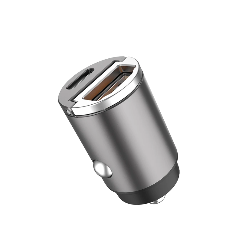 Автомобільний зарядний пристрій Aspor A908 Mini Metal (USB/USB-C/4.8A/30W)- графітовий