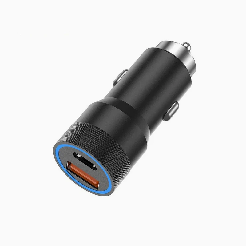 Автомобільний зарядний пристрій Aspor A909 PD Metal (USB/USB-C/3.4A/38W) LED + кабель Type-C – Lightning- чорний