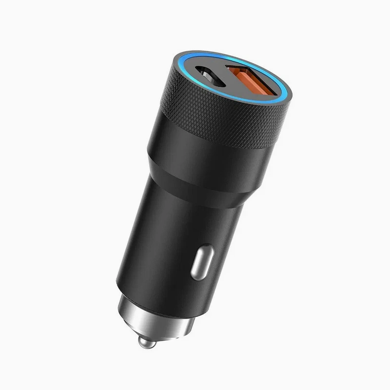 Автомобільний зарядний пристрій Aspor A909 PD Metal (USB/USB-C/3.4A/38W) LED + кабель Type-C – Type-C- чорний