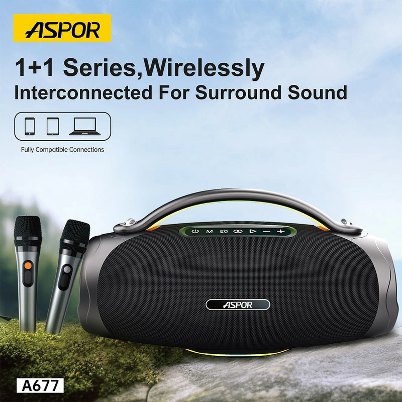 Bluetooth колонка Aspor A677 (300W)- чорний