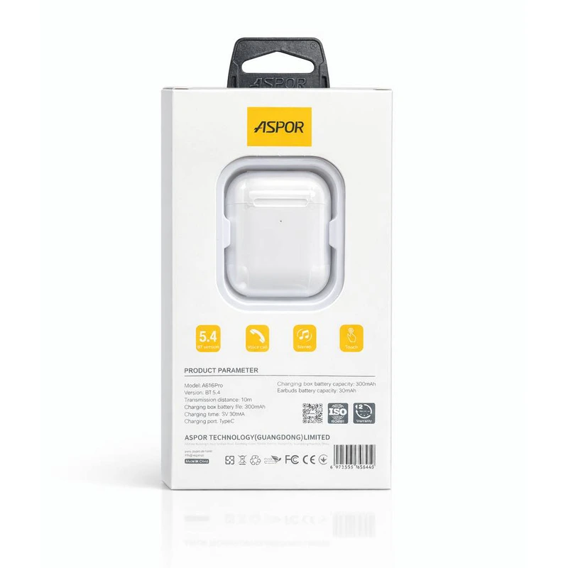 Bluetooth навушники Aspor A616 Pro- білий