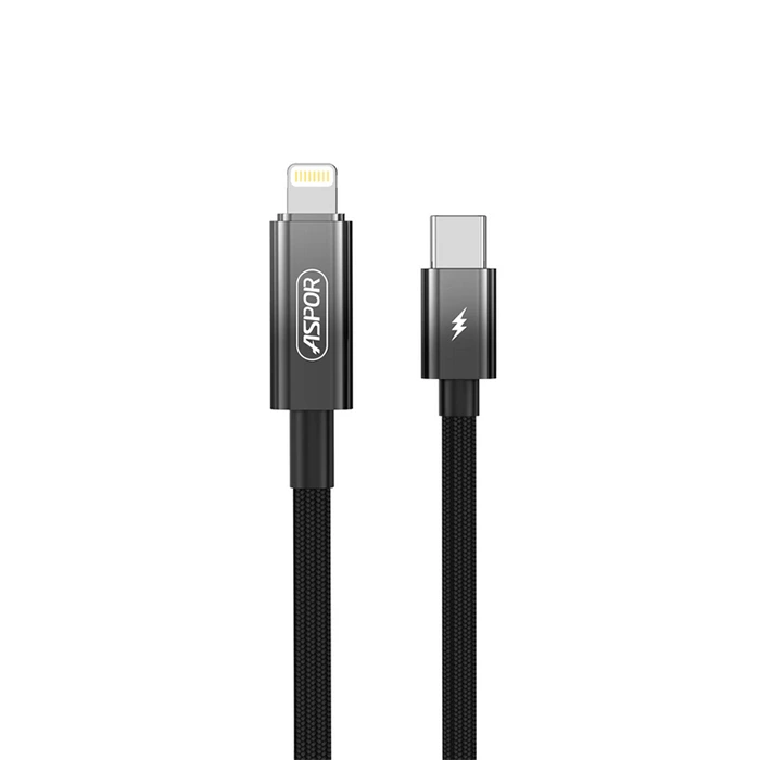 Кабель Aspor A088 Nylon Cable Wattage Display Type-C - Lightning 27W/1м- чорний