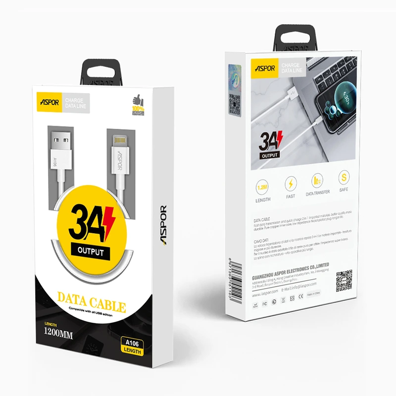 Кабель Aspor A107 USB – Type-C 3A/1.2м- білий