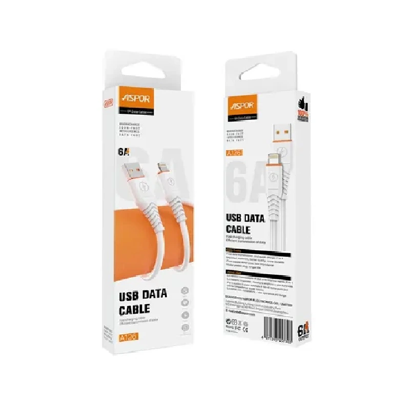 Кабель Aspor A125 Quick Charge USB – Micro (6A/1м)- білий